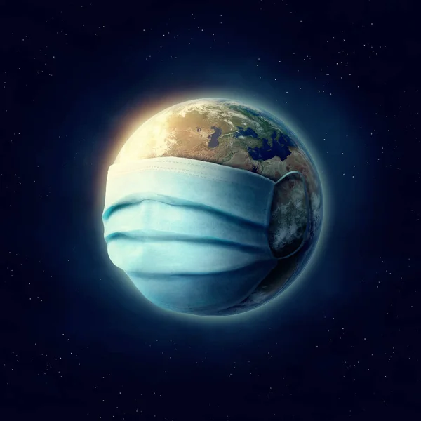 Earth Wearing Surgical Mask Image Elements Furnished Nasa — Stock Photo, Image
