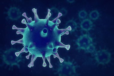Coronavirus konsepti. Mikroskop virüsü yaklaşıyor. 3d oluşturma.