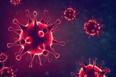 Coronavirus konsepti. Mikroskop virüsü yaklaşıyor. 3d oluşturma.