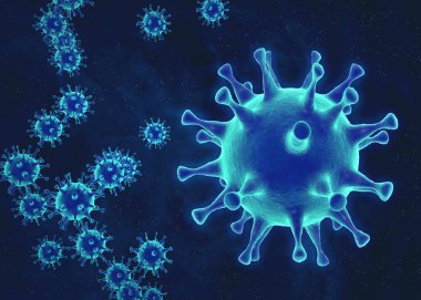 Coronavirus konsepti. Mikroskop virüsü yaklaşıyor. 3d oluşturma.
