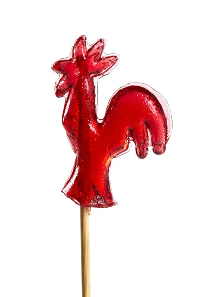 Red Caramel Rooster Russian Lollipop — Stock Photo, Image