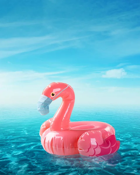 Flamingo Juguete Piscina Con Mascarilla Médica — Foto de Stock