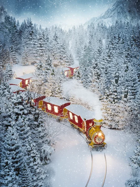 Úžasný roztomilý vánoční vlak — Stock fotografie