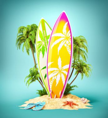 Sörf tahtaları paradise Island üzerinde 