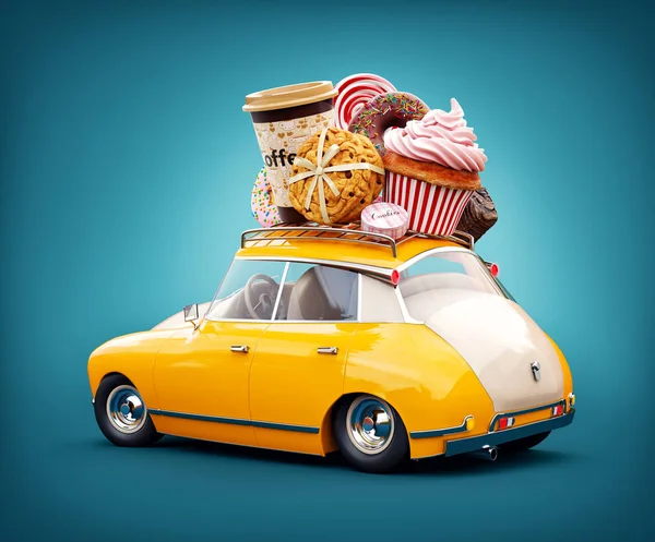 Czekoladowy samochód ze słodyczami — Zdjęcie stockowe