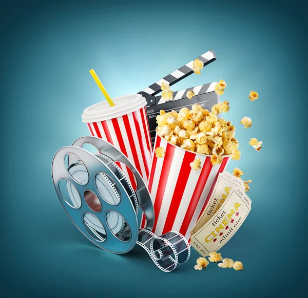 Popcorn, cinema reel, disposable cup