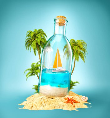 Bir şişe güzel lagün içinde şirin yat