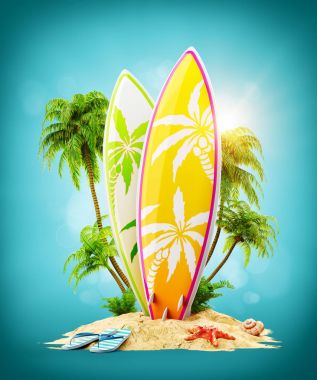 Sörf tahtaları paradise Island üzerinde