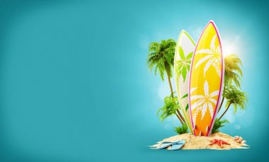 Sörf tahtaları paradise Island üzerinde