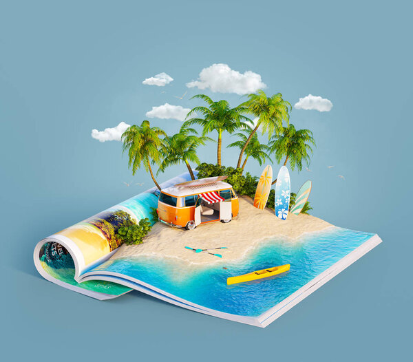 Кампер фургон на песчаном пляже
