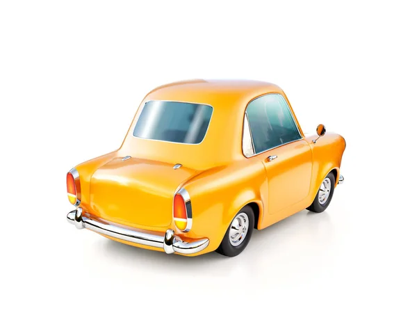 3d ilustração de um engraçado amarelo desenho animado retro carro isolado no branco — Fotografia de Stock