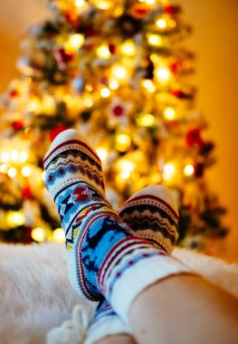 Kadının ayak Noel ağacı Yün çorap. 