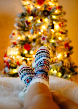 Kadının ayak Noel ağacı Yün çorap.