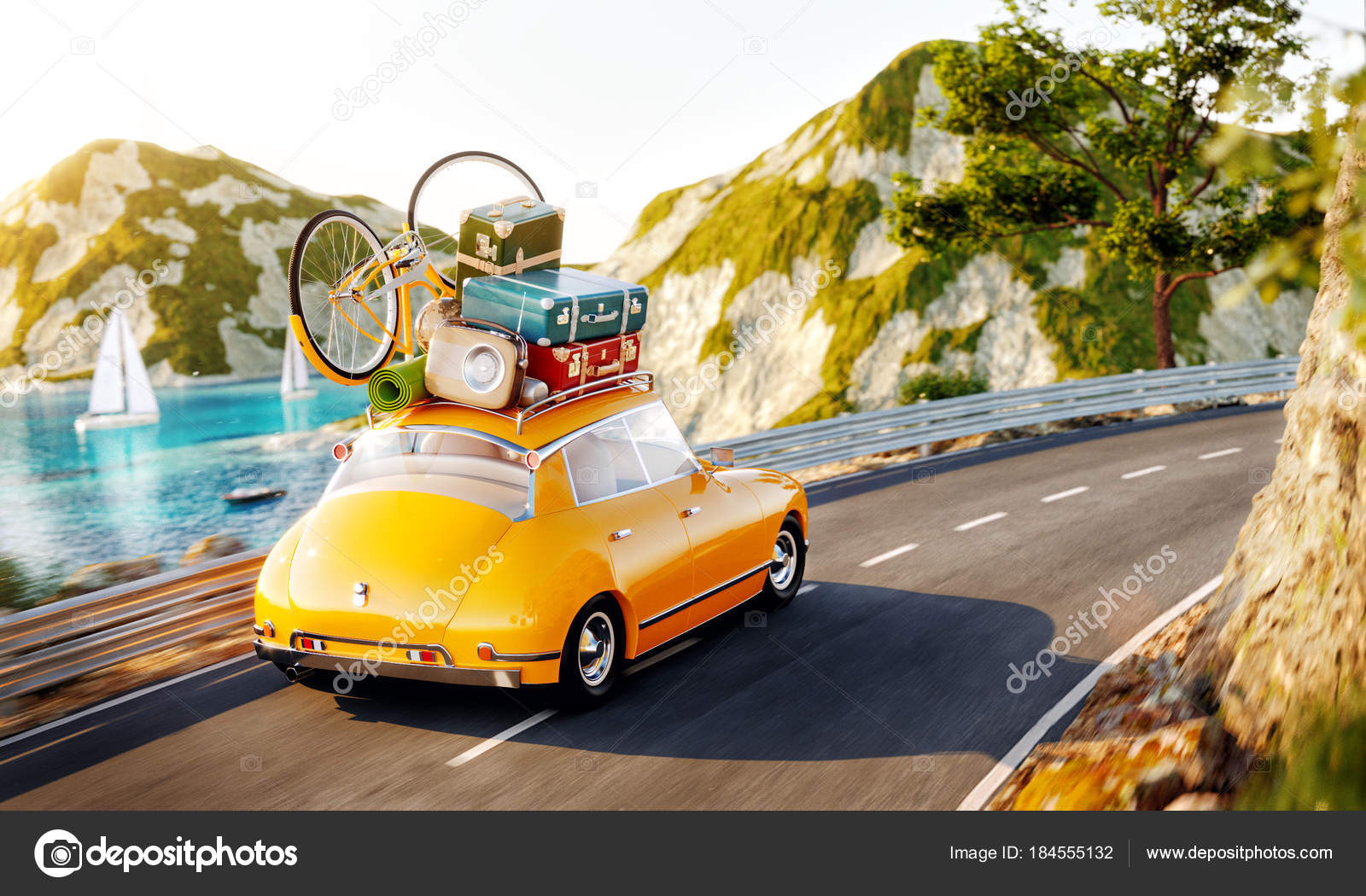 夏の日の山の間の美しい港沿いの道路が経つスーツケースと上自転車かわいい小さなレトロな車 ストック写真 C Vadmary 夏の日の山の間の美しい港沿いの道路が経つスーツケースと上自転車かわいい小さなレトロな車 ストック写真 C Vadmary