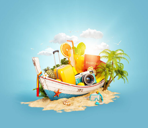 Красивая тайская лодка с чемоданом
