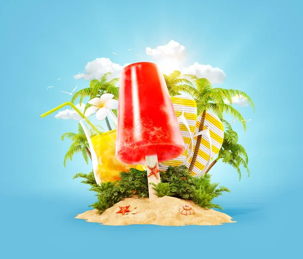 Frissítő ice cream és a trópusi tenyér — Stock Fotó