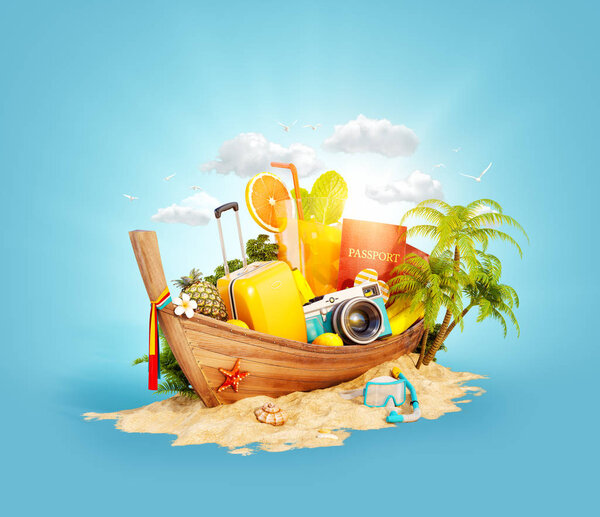 Красивая тайская лодка с чемоданом
