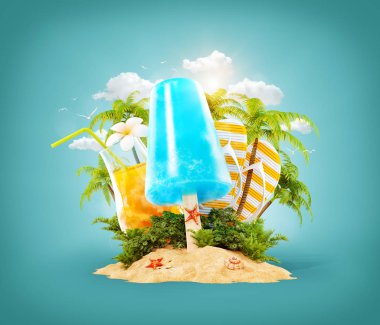 Ferahlık dondurma ve tropikal palmiye