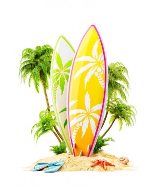 Sörf tahtaları paradise Island üzerinde