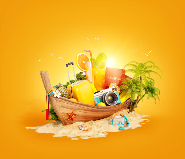 Красивая тайская лодка с чемоданом
