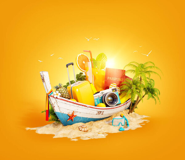 Красивая тайская лодка с чемоданом
