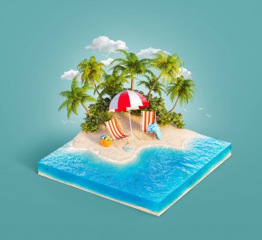 Bir kum plajda şezlonglar