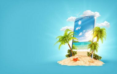 Üstünde belgili tanımlık perde smartphone tropikal peyzaj