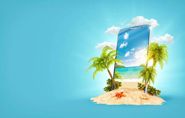 Paisaje tropical en la pantalla del smartphone — Foto de Stock