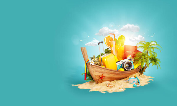 Красивая тайская лодка с чемоданом
