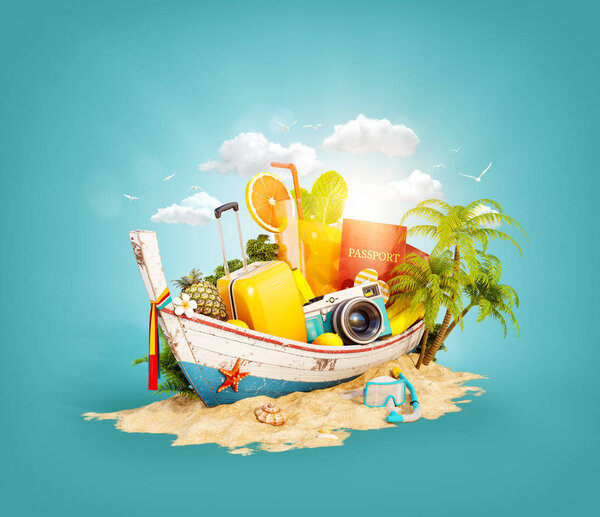 Красивая тайская лодка с чемоданом
