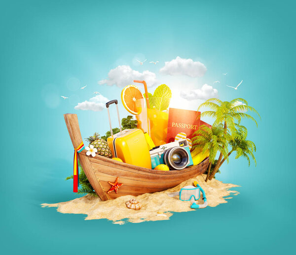 Красивая тайская лодка с чемоданом
