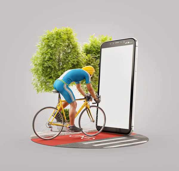 Unusual Illustration Professional Cyclist Pedaling Racing Bike Outdoors Sunny Day — Stock Photo, Image