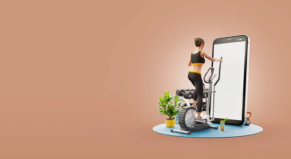 Illustration Pretty Woman Doing Exercises Elliptical Trainer Gym Standing Front — Stock Photo, Image