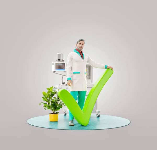 Illustrazione Insolita Medico Piedi Con Segno Spunta Verde Importanti Informazioni — Foto Stock