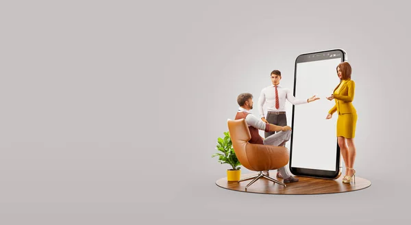 スマートフォンアプリのUiデザイン開発とプレゼンテーション アプリケーションとソーシャルメディアの概念 ウェブ開発とウェブデザイン 珍しい3Dイラスト — ストック写真