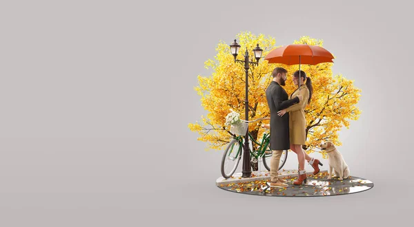 Jeune Beau Couple Amoureux Debout Sous Parapluie Regardant Les Uns — Photo