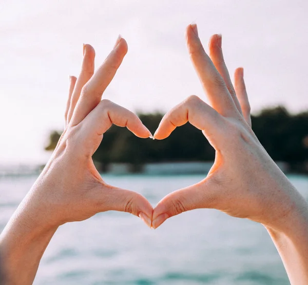 Woman Making Heart Shape Her Hands Fingers — Stock Photo, Image