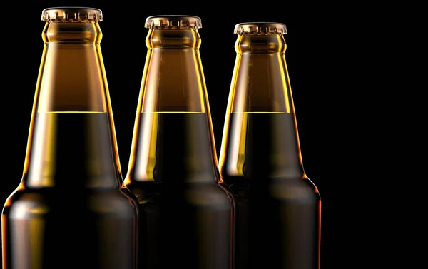 Close up bottles of beer on a black background. — Stock Photo, Image