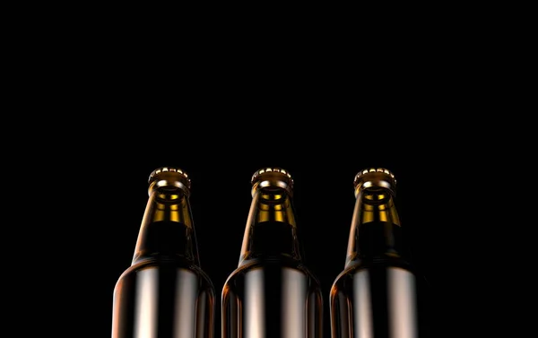 Close up bottles of beer on a black background. 3d illustration. — Stock Photo, Image