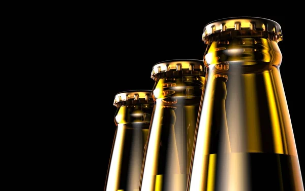 Close up bottles of beer on a black background. 3d illustration. — Stock Photo, Image