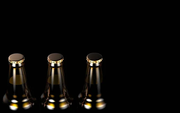 Close up bottles of beer on a black background. 3d illustration. — Stock Photo, Image