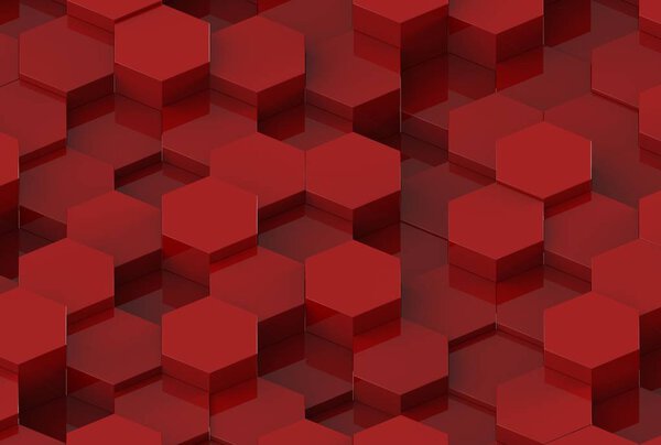 Red Hexagon Metal Background Texture. 3d illustration