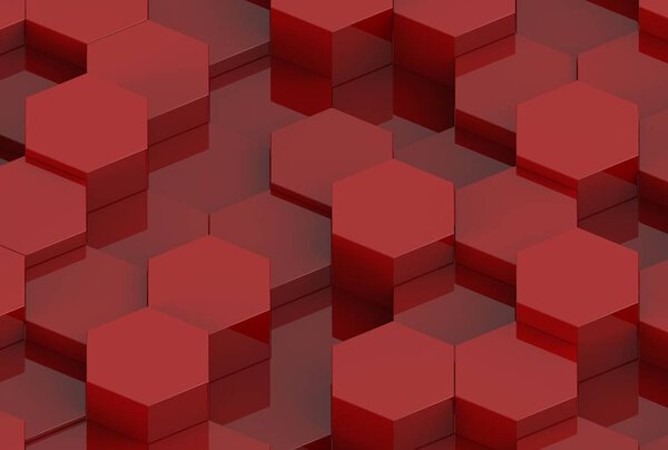 Red Hexagon Metal Background Texture. 3d illustration