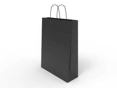 Klasik siyah alışveriş izole çanta. 3D çizim.