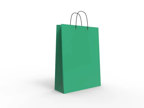 Klasszikus zöld bevásárló táska, elszigetelt. 3D-s illusztráció. — Stock Fotó