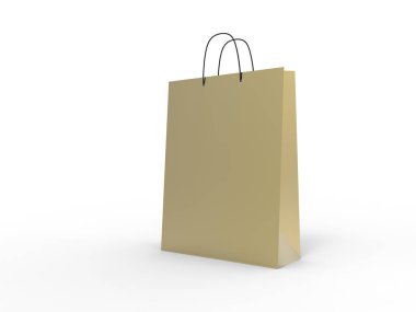Klasik altın alışveriş izole çantası. 3D çizim.