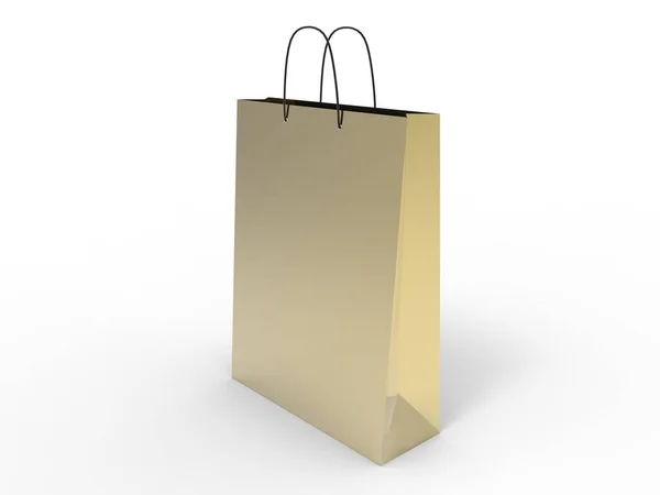 Classic gold torba na zakupy, na białym tle. ilustracja 3D. — Zdjęcie stockowe