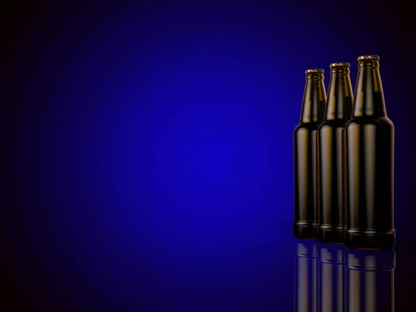 Bottles of beer on a blue background. 3d illustration. — Stock Photo, Image