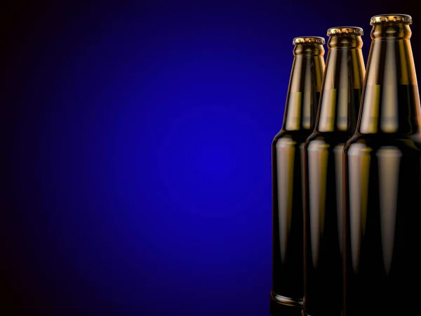 Bottles of beer on a blue background. 3d illustration. — Stock Photo, Image