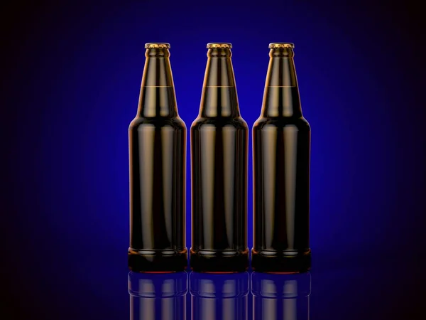 Bottles of beer on a blue background. 3d illustration. — Stock Photo, Image